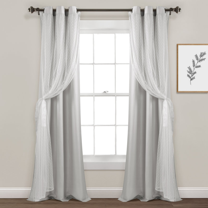 Polka Dot Sheer Sheer Curtain Pair, Light Gray