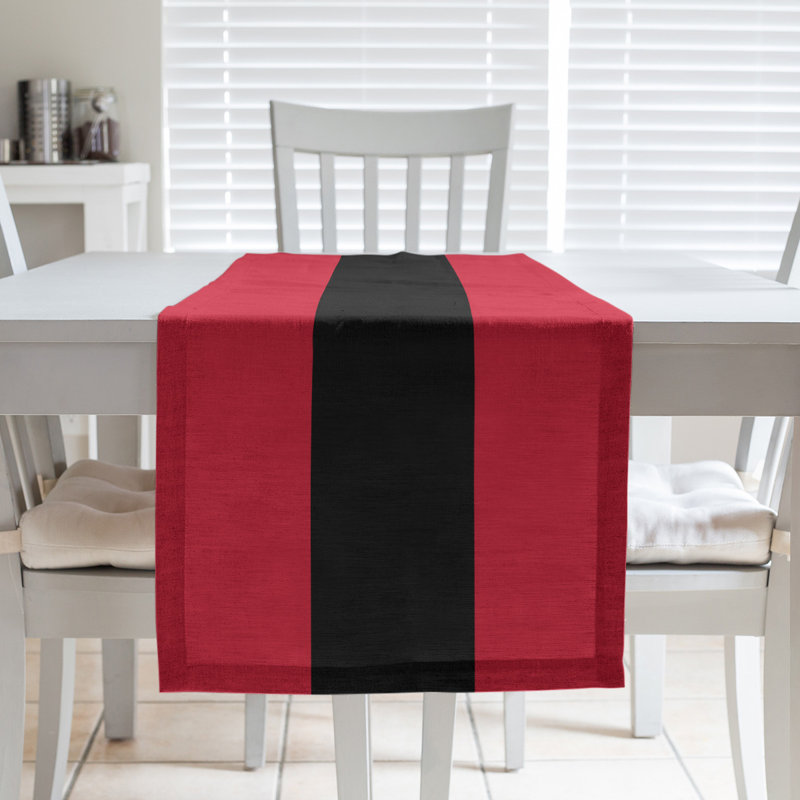 Boston Table Runner, 72" x 16", Polyester, Washington,Red/Black/Red