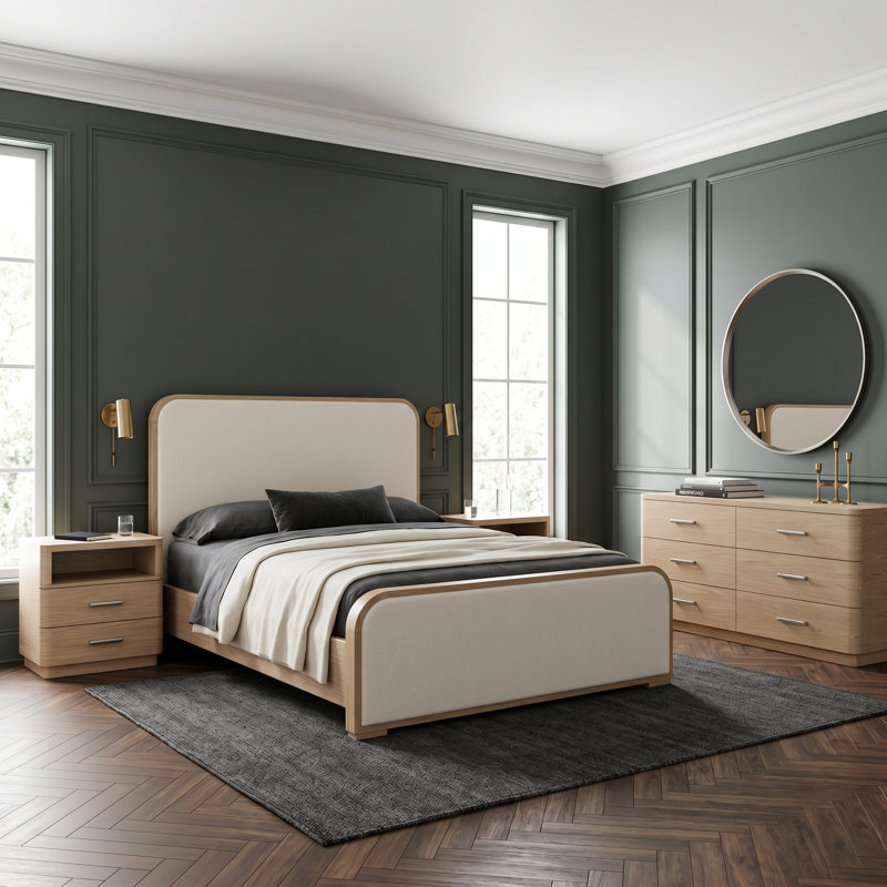 Nomad 3 Piece Queen Bedroom Set, 5 Pcs: Bed, 2 Nightstands, Dresser, Mirror, King
