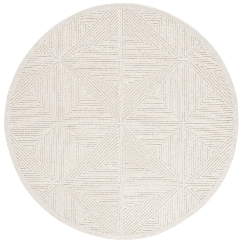 Lisabet Textural Hand Tufted Wool/Cotton Geometric Rug in Ivory, Round 6'