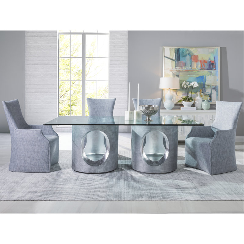 Rectangular Glass Dining Table with Silver Base