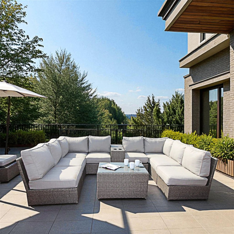 6-Seat Patio Wicker Sectional With Cushions