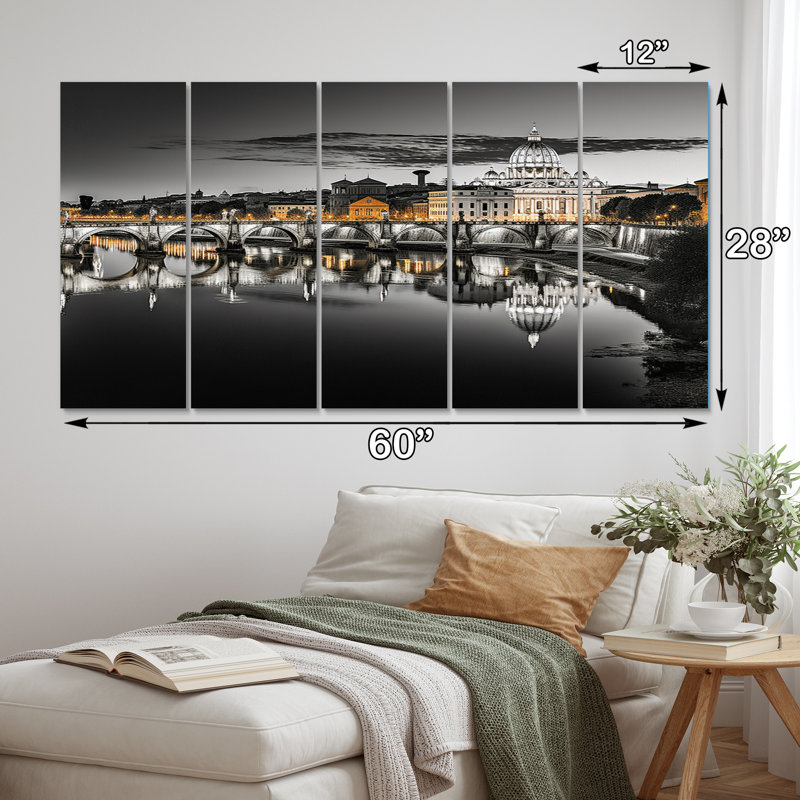 «Black and White Rome Cityscape», impression sur toile tendue 5 pièces