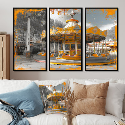 «Yellow Gray Autumn Autumn Wonderland Carousel Parks», ensemble d'art mural parcs d'attractions