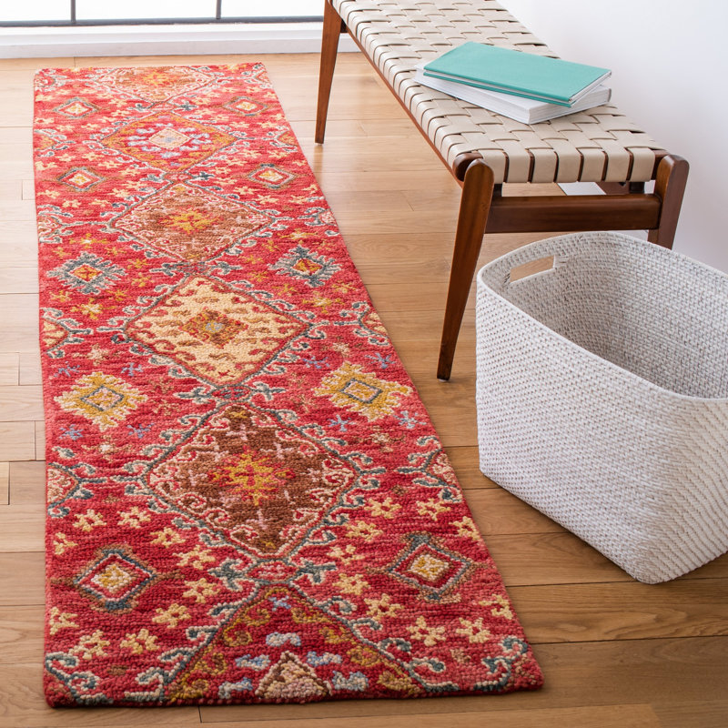 Hand Tufted Wool/Cotton Southwestern Rug in Red/Gold, Runner 2'3" x 9'