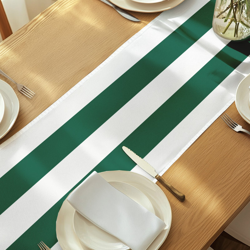 Green Striped Table Runner 108" x 14", 108" L x 14" W, Green