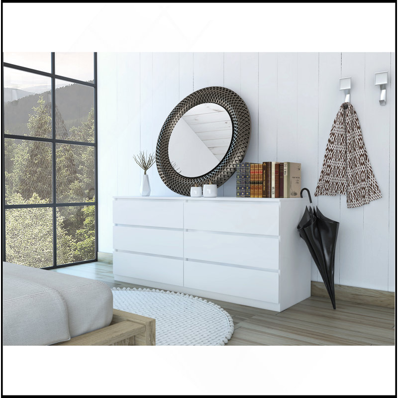 Commode double 6 tiroirs Tronx, chambre à coucher, blanc, Blanc