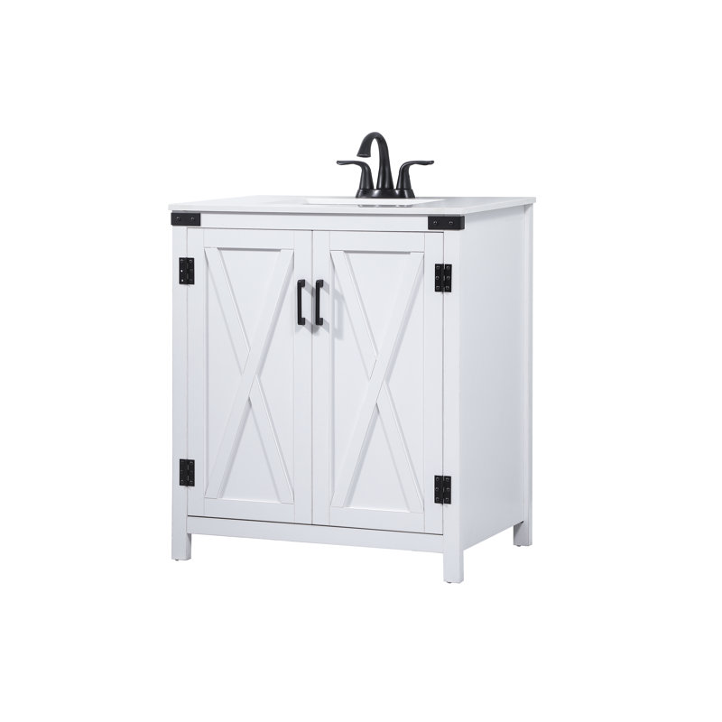 White Oak 30'' Freestanding Single Bathroom Vanity with Barn Doors