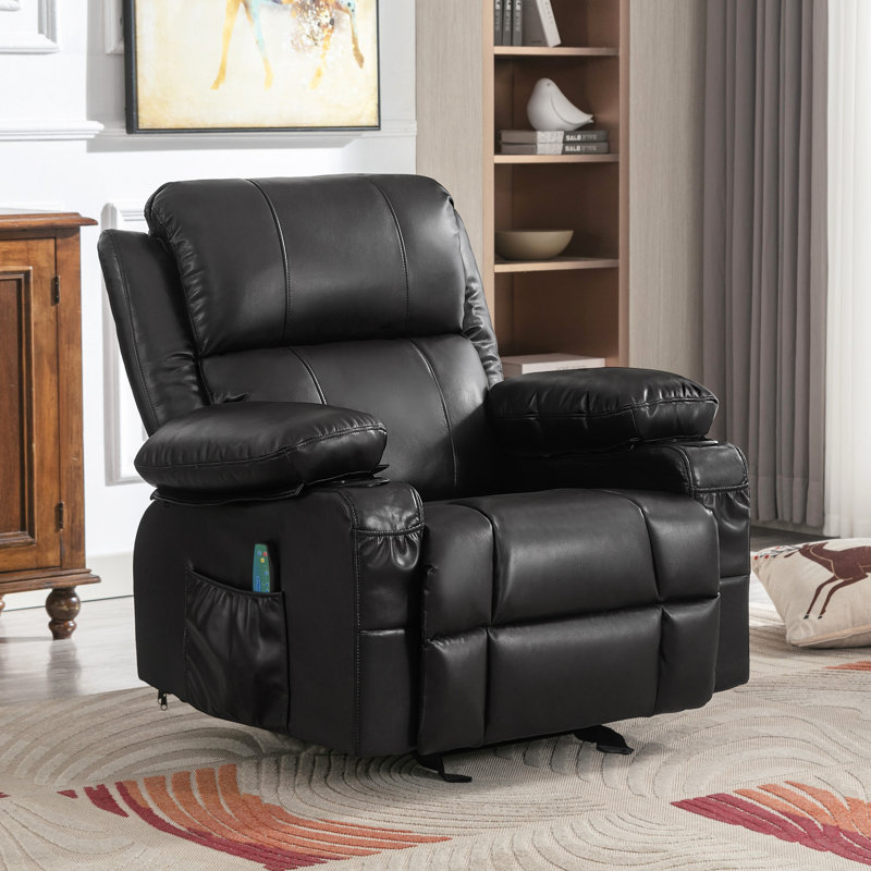 Fauteuil inclinable à bascule pour adultes avec 2 porte-gobelets, port de charge USB doux avec massage manuel et chaleur