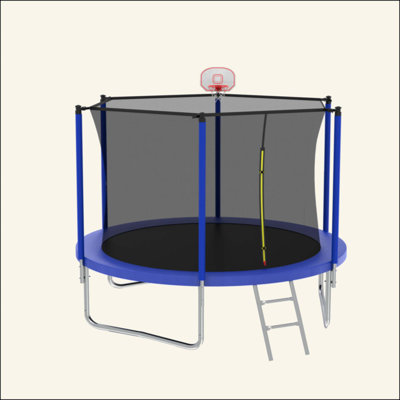 Trampoline 10 pieds pour enfants, panier et échelle de basketball, trampoline pour enfants avec enceinte de sécurité, assemblage rapide pour s'amuser dans la cour, approuvé ASTM