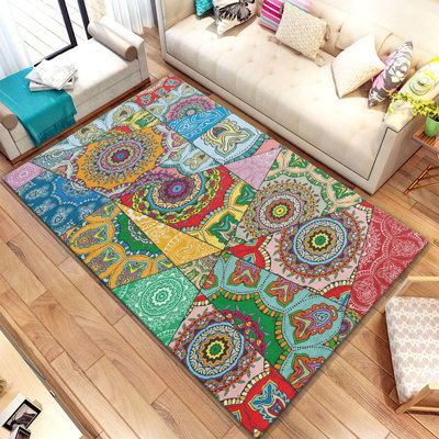Tapis rectangulaire jaune / vert / bleu en polyester tissé à plat à la machine Kristian