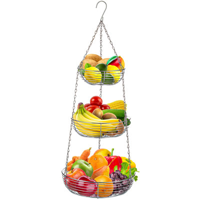 Panier à fruits et légumes suspendu à 3 niveaux avec 2 crochets de plafond en métal