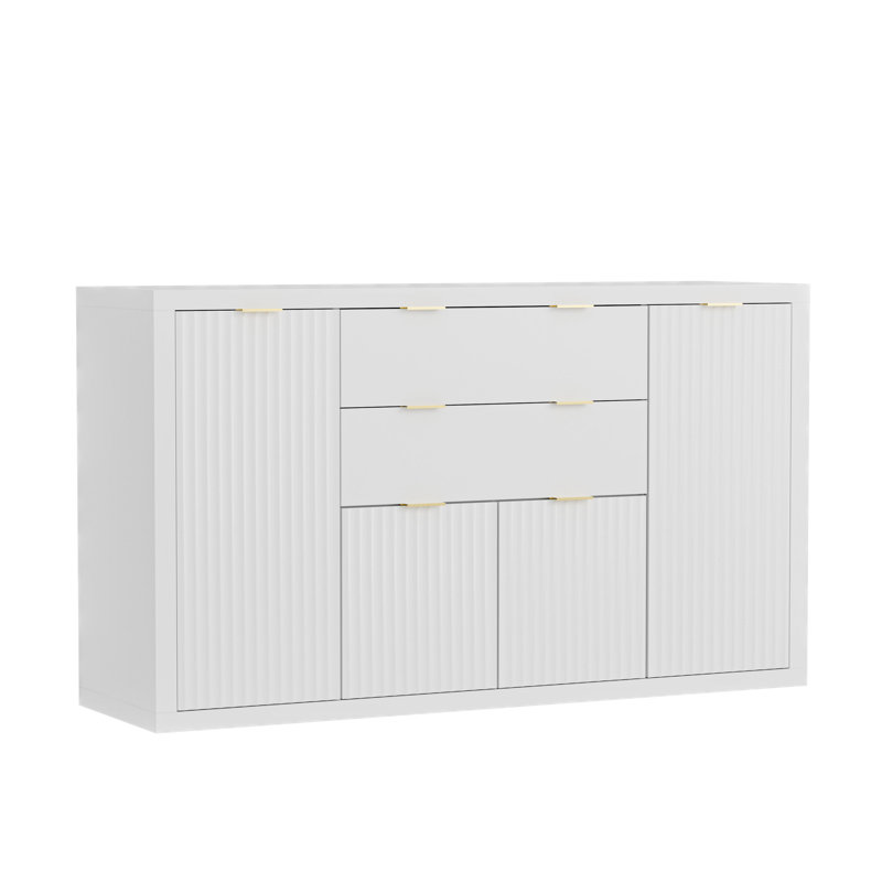 56” W Sideboard Buffet with 2 Drawers, Storage Cabinets, Buffet Table with Adjustable Shelves, White