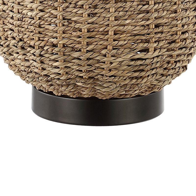 Lampe de table rustique en fer / rotin 25 po avec chaîne à tirer Zelie, bronze huilé / brun foncé