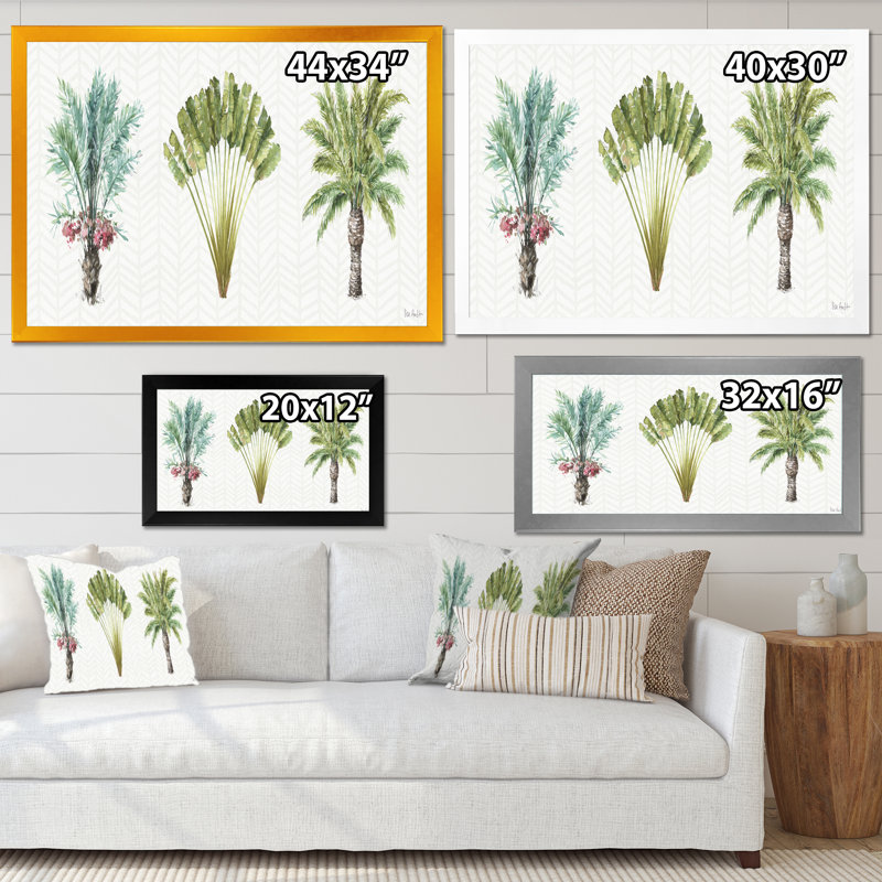« mixed botanique verts palms ii », reproduction d’image sur toile, Cadre doré, H 20 po x l 20 po x P 1 po
