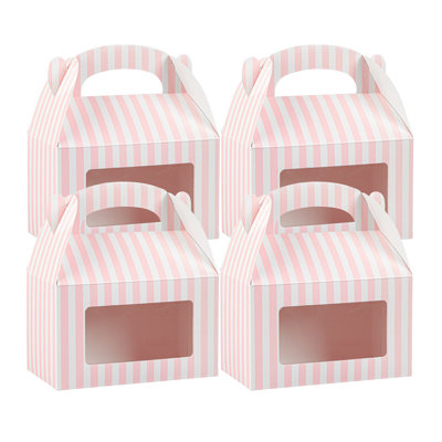 Restaurantware Gable Gift Boxes Pack of 100 Paper Treat Boxes 6 x 3.5 x 3.5 Inches With Window, Disposable Design Pink and White Containers for Weddings or Birthdays