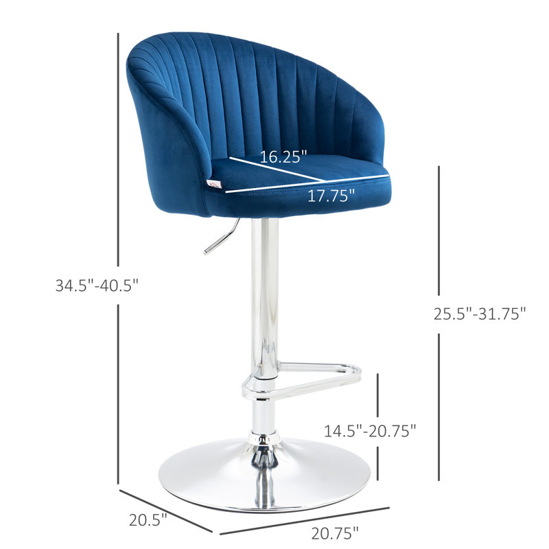 Swivel Upholstered Adjustable Height Counter Stool with Metal Frame, Blue/Silver