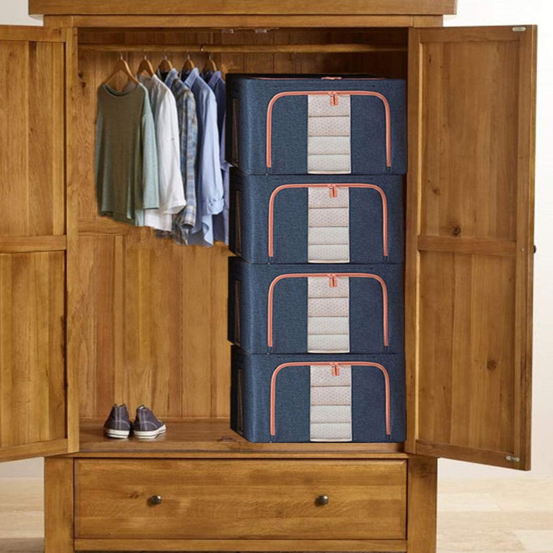 Clothes Storage Bins Boxes with Metal Frame - (Extra Large-105L), Navy