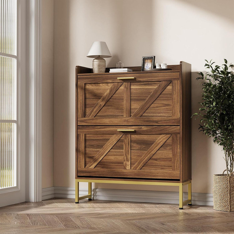 Shoe Cabinet for Entryway, Narrow Flip Drawer Shoe Storage with Adjustable Shelves & Dustproof Back Panel, Freestanding Organizer