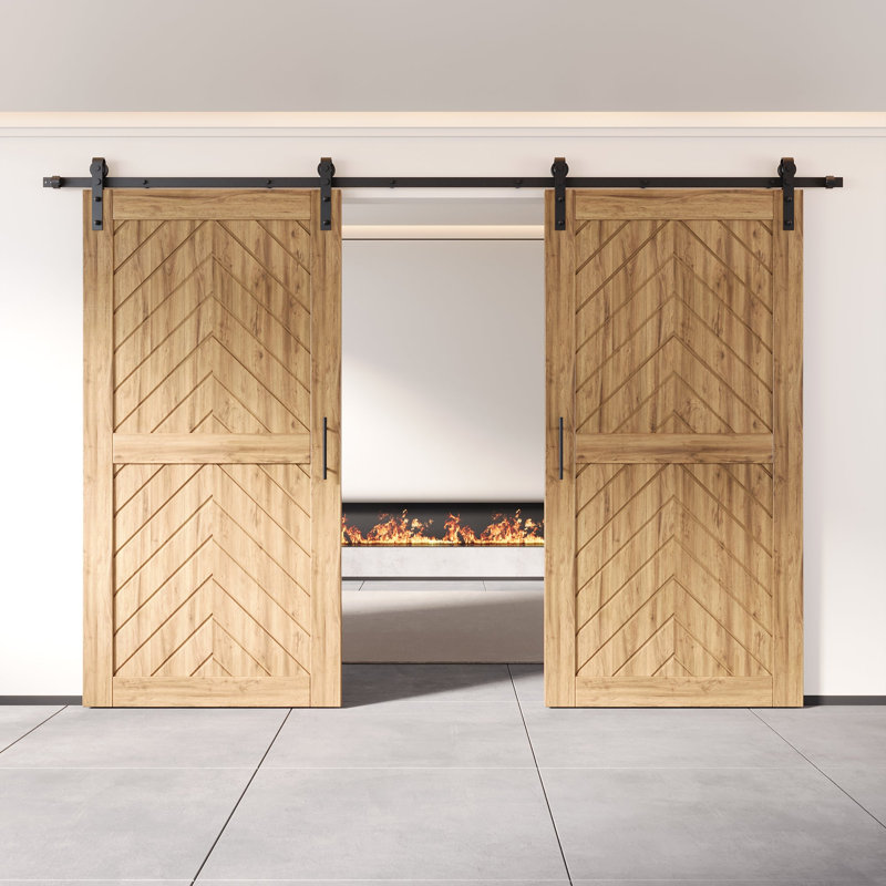 Portes de grange non assemblées et finies avec ensemble de quincaillerie d'installation non encastrée 26 po x 80 po Homacer Homacer, rail de 9 pi, usage intérieur seulement