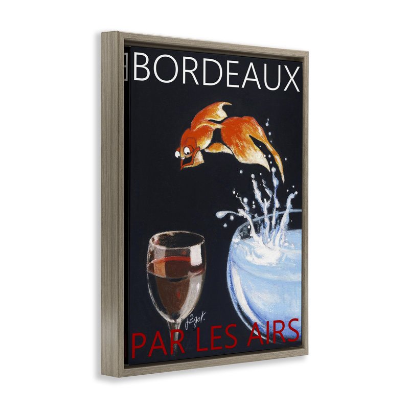«Bordeaux Goldfish Into Wine», art mural sur toile flottant noir, design par Jean-Pierre Got, H 21 po x l 17 po