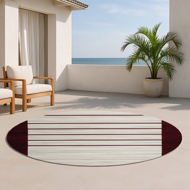Tapis intérieur / extérieur gris HorizontalStripes, Rond 5 pi