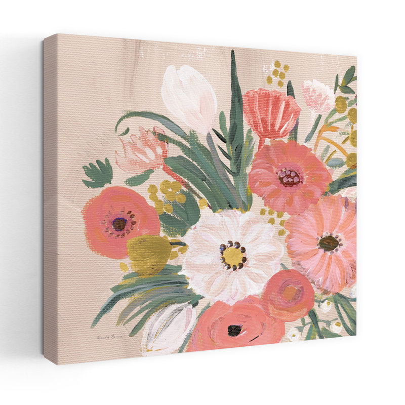 Art contemporain rétro floral iv retourné avec bouquets bleus, H 32 po x l 32 po