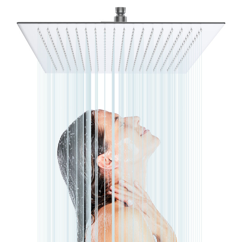 16" Extra Large Rain Shower Head - 304 Stainless Steel, Clog Nozzles, High , Brushed Nickel 16 Inch Square Velocity 360 Adjustable, Surface