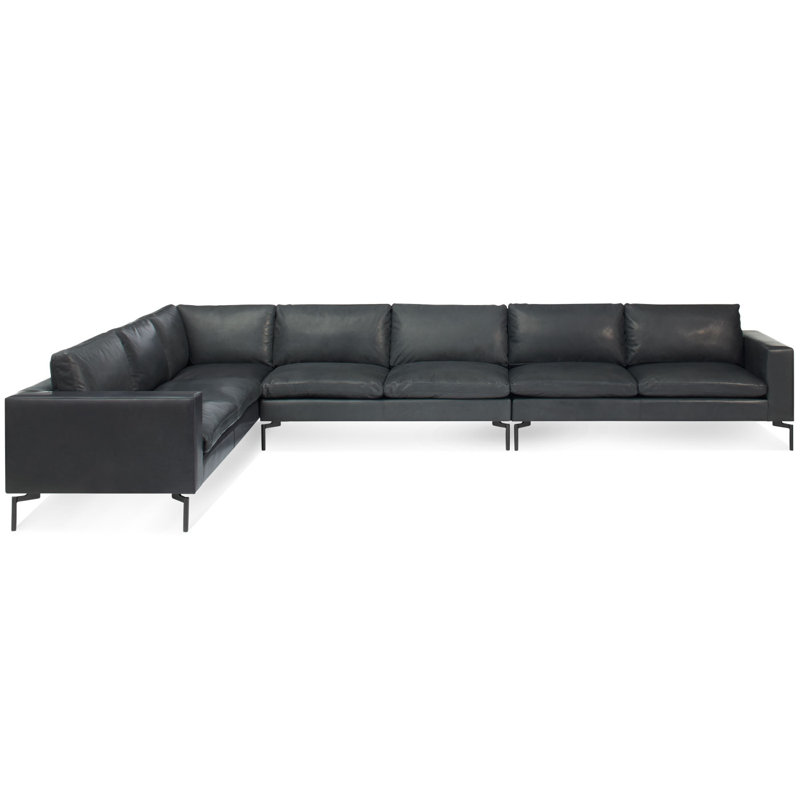 New Standard Leather Sectional, Granite Leather, Left Hand Facing
