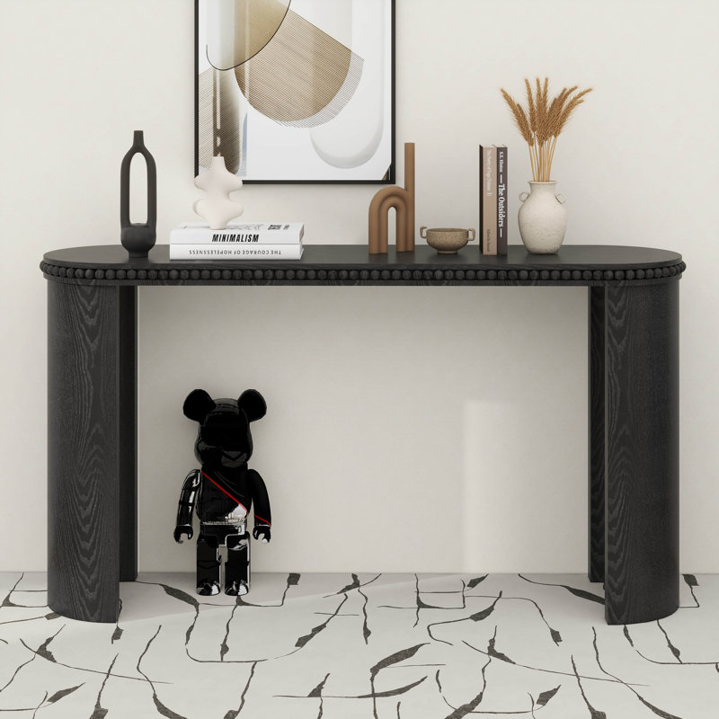 Console Table With Beaded Trim And Reversible Curved Legs, Black