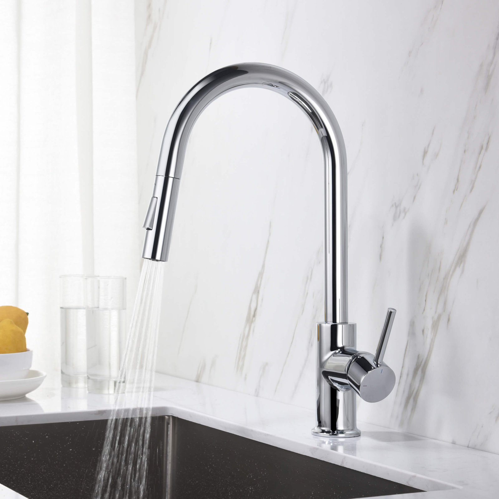 Circular Pull-Down Kitchen Faucet, Chrome