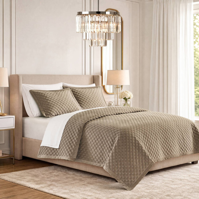 Ensemble de literie en velours Queen, couvre-lit matelassé taupe pour chambre à coucher - 1 pièce