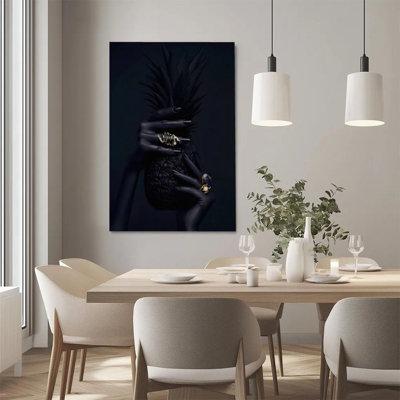 1Pc Framed Canvas Poster Print Black Pineapple, Dark Hand Close-Up, Gothic Art Style Wall Art Wall Pediments, Wall Decor, Perfect for Room Decor Livin