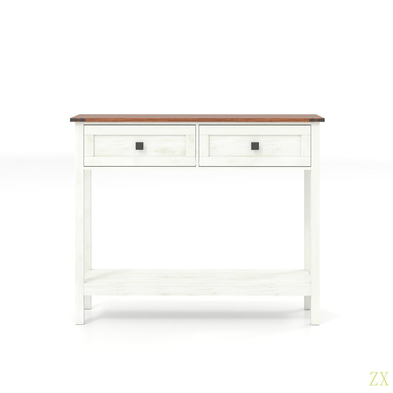 Farmhouse Style Console Table With 2 Drawer And Bottom Storage Shelf For Entryway,  Side Table With Storage Drawer And Shelf For Living Room, Hallway