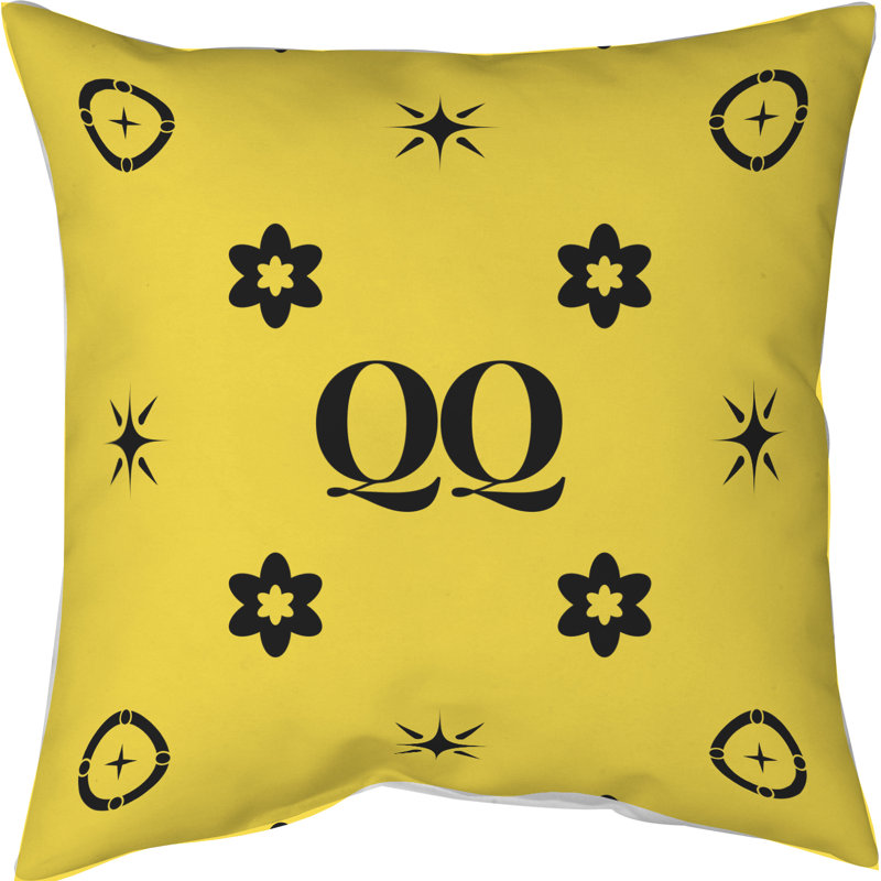 Coussin en polyester filé personnalisable 2 caractères de luxe Q Khieu Luxury, Noir / Jaune, H 18 po x l 25 po, Rectangulaire