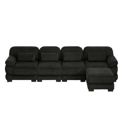 Cloud Couch Oversize L-Shaped Modular Sectional Sofa, 3-Seater Sofa with Ottoman, Comfy Thick Seat Cushions, Breathable Corduroy Fabric