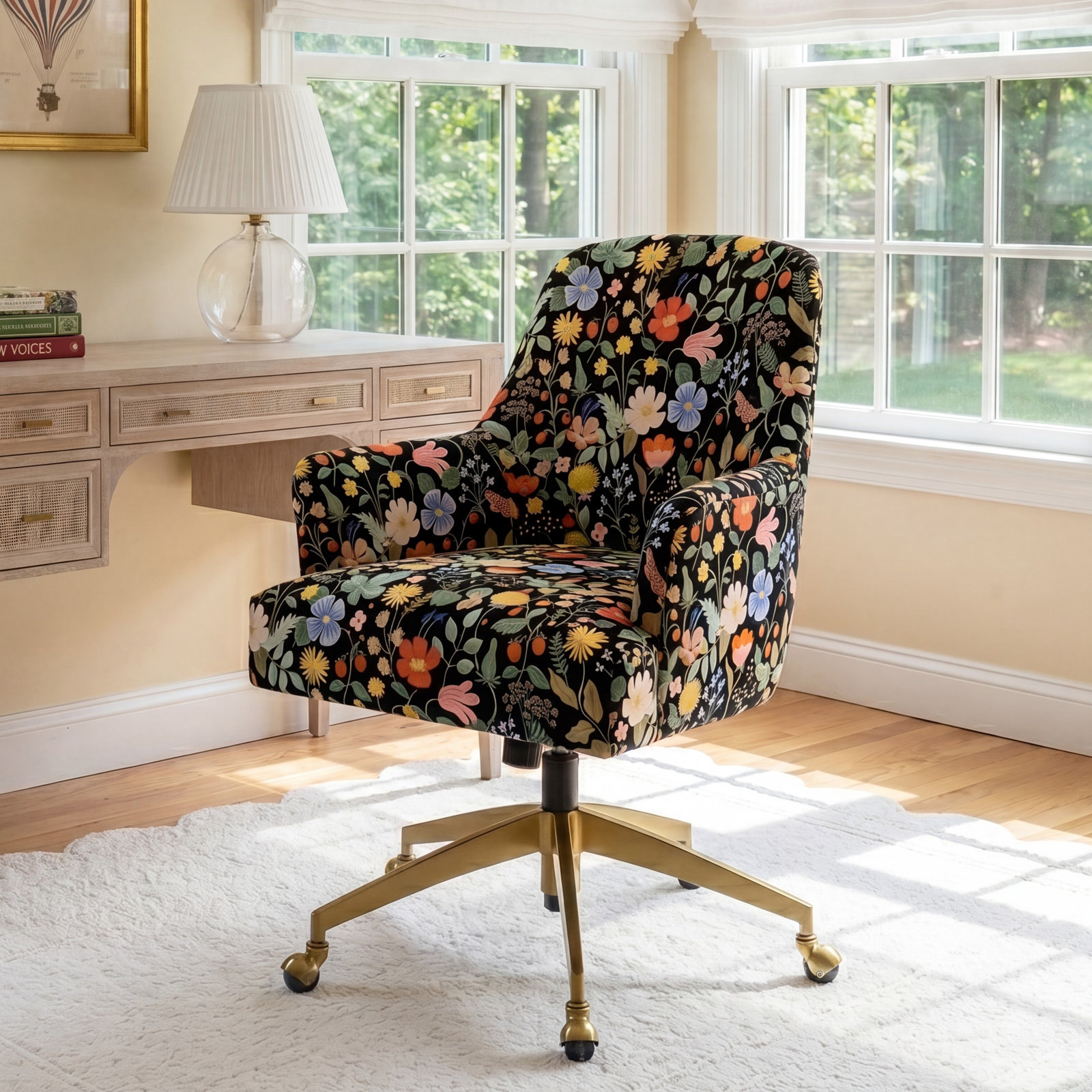 Yvette Chair, Brushed Gold, Dahlia Multi