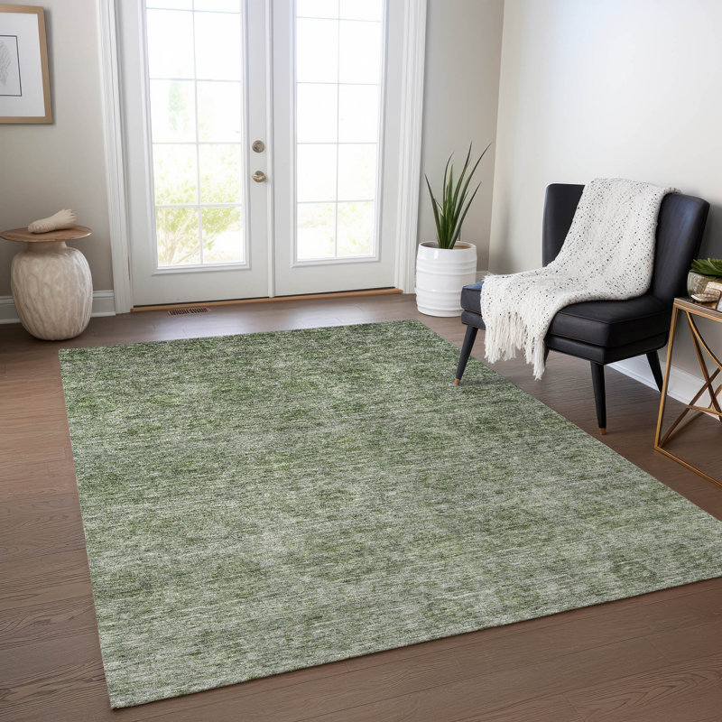 Glenra Green Washable Indoor-Outdoor Rug - , 5' x 7'6"