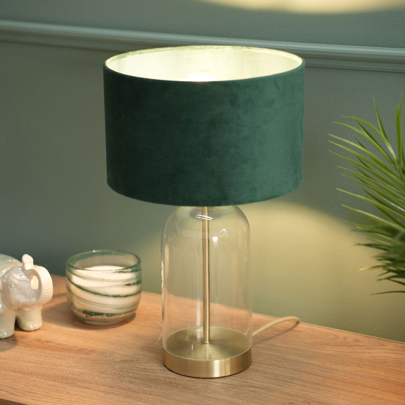 Glass Desk Lamp, Gold, Forest Green, 45" H x 25" W x 25" D