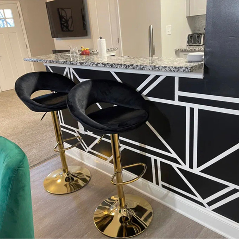 Kshaun Swivel Upholstered Adjustable Height Counter Stool with Metal Frame, Black