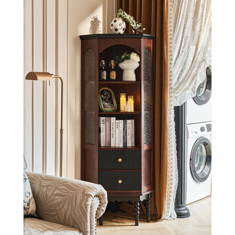 Armoire de coin en verre noyer français