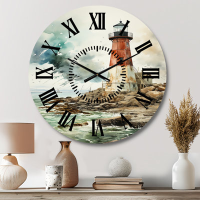 Vintage Lighthouses Guiding Light V - Nautical & Beach Black Face Wall Clock