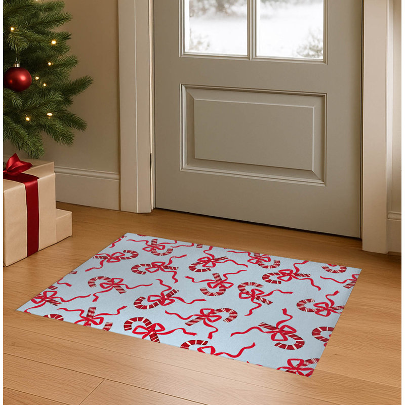Paillasson Candycanes & Bows, Argent argent, L 24 po x L 36 po