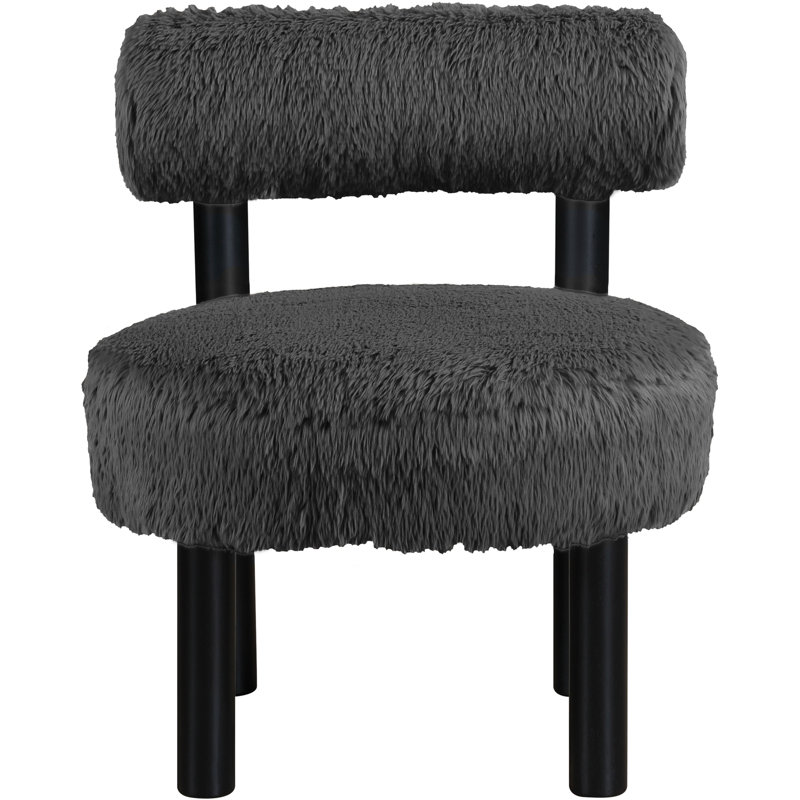 Fauteuil d'appoint rembourré Ambre, Tissu noir en peau de mouton vegan, Noir, noir, noir, noir