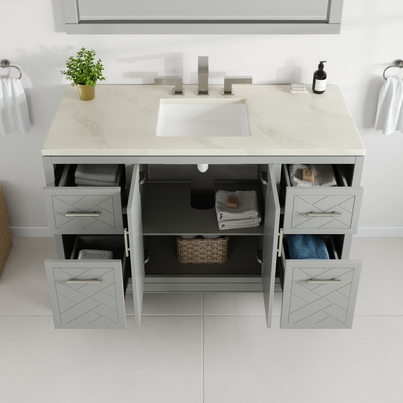 Cambridge Weddle 48 po Meuble-lavabo simple avec comptoir en quartz et lavabo sous-comptoir en porcelaine, Gris