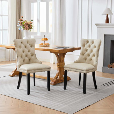 Ensemble de 2 chaises de salle à manger à dossier haut en similicuir imitation peau de mouton vintage