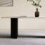 Table de salle à manger blanche et noire avec pierres rectangulaires et bois massif-107835955