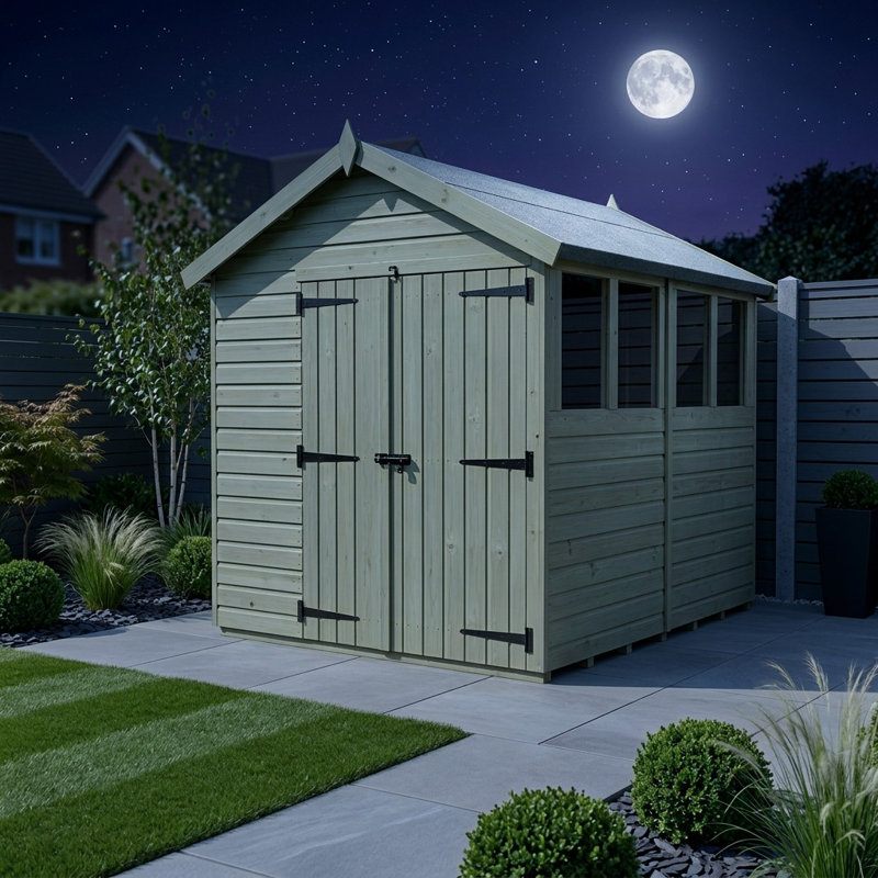 Total Sheds 7ft x 8ft Apex Garden Shed - Double Door - With Windows - Pressure Treated Timber - UK Manufactured