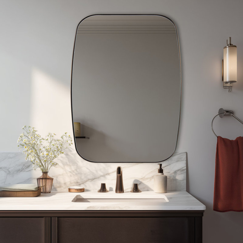 Modern Oblong Oval Bathroom Vanity Mirror | Stainless Steel Frame, Brushed Bronze, 40" x 32"