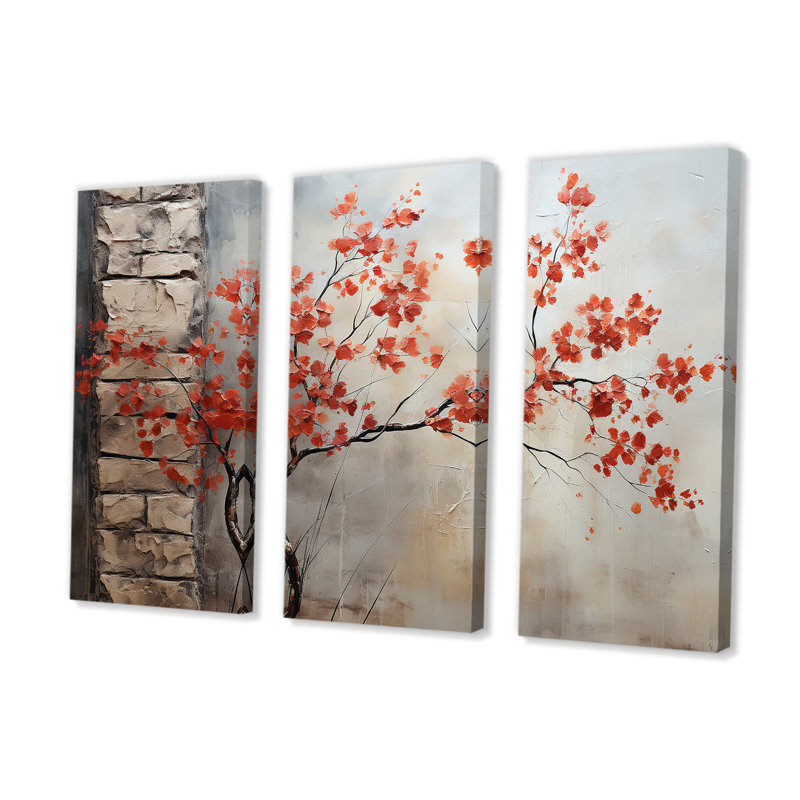 Fiery Red Maple Tree III - ensemble d'art mural érable, H 28 po x l 36 po x P 1 po